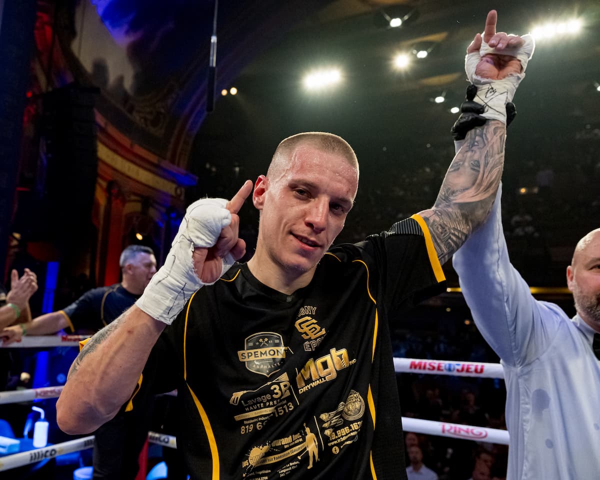 Daylen Pepin has his hand raised by the referee in victory over Matias Pinilla