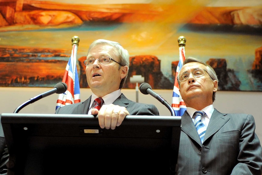 Former Finance minister Lindsay Tanner, former prime minister Kevin Rudd and former treasurer Wayne Swan.
