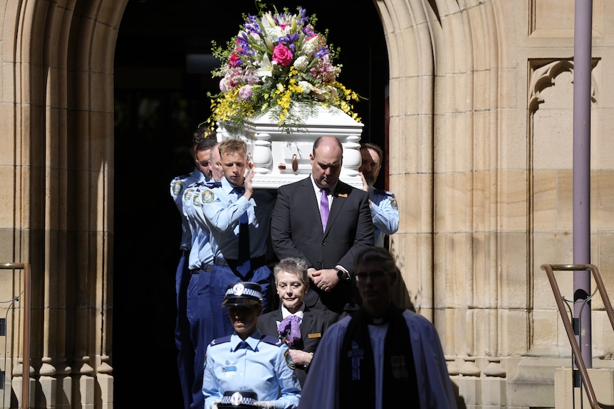Mia Lay's casket is carried out of St Andrew's Cathedral.