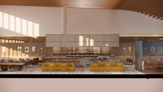 The bar. The mezzanine-level lounge will initially accommodate 80 people.
