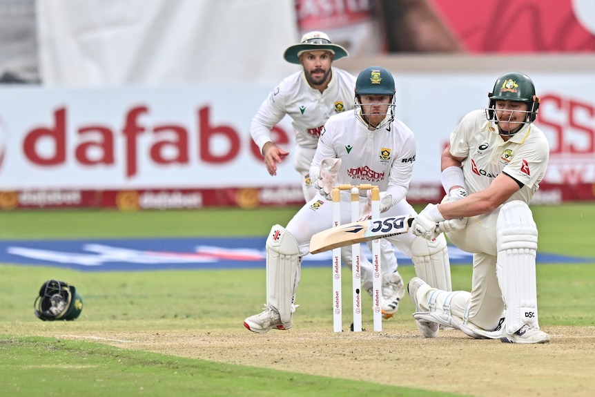 Matt Renshaw plays a sweepshot.