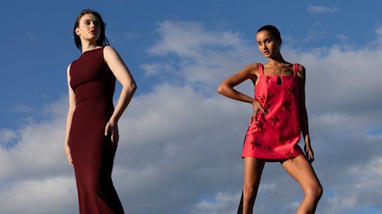 Models Sophia Benson and Tiggi Mirriki model dresses by Australian designers Effie Kats and Acler. 