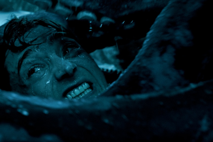 A man fights with a sperm whale