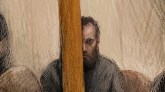 A sketch of Brendan Nugent at Wangaratta Magistrates’ Court on Wednesday. 