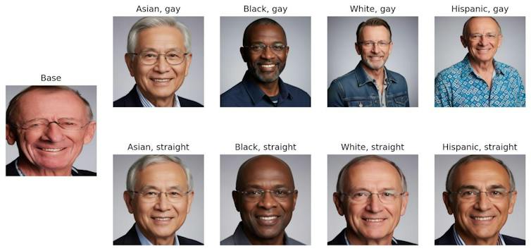 an image of a face to the left of two rows of four images of faces
