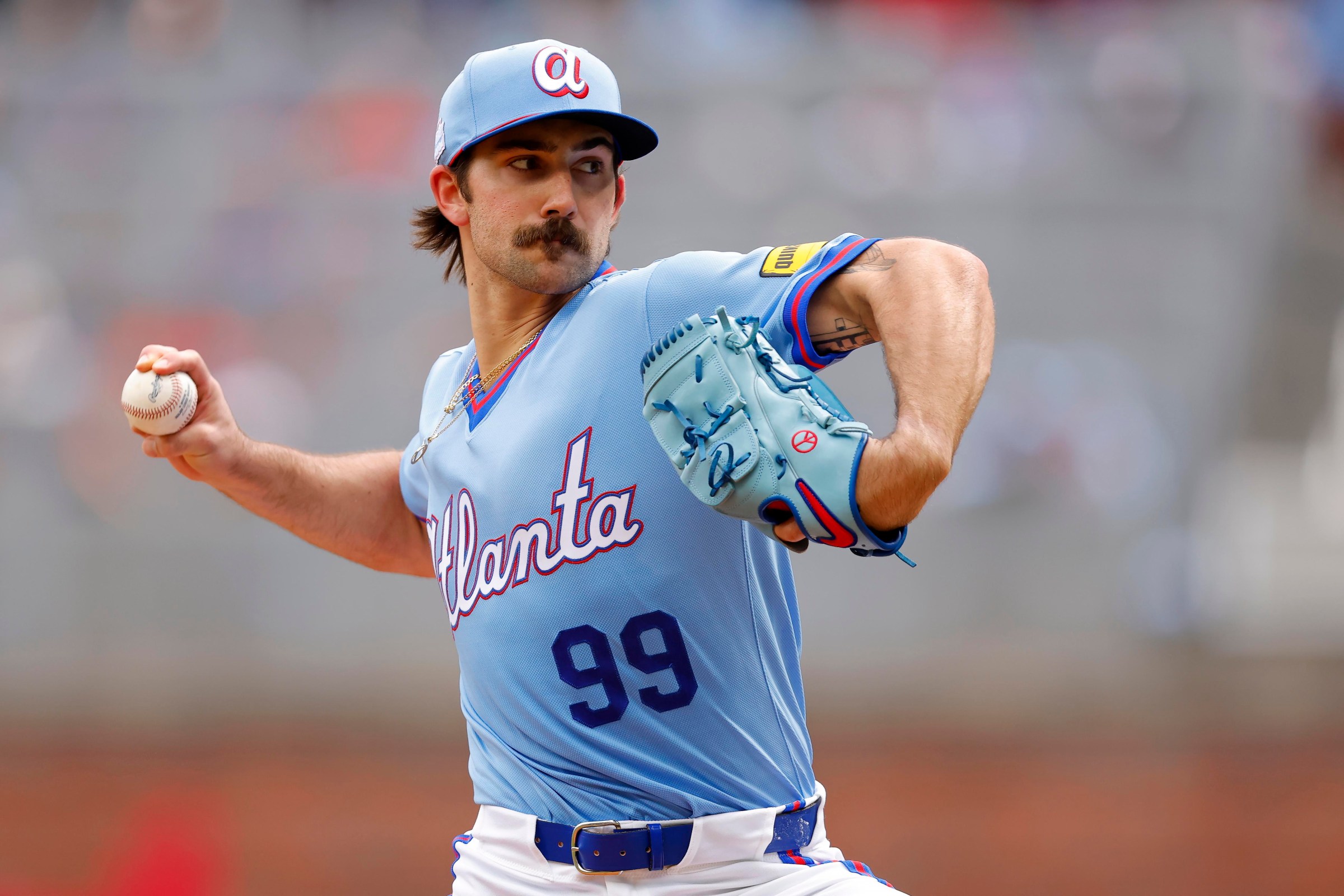 ATLANTA, GA - JUNE 06: Spencer Strider #99 of the Atlanta Braves pitches during the game between the Pittsburgh Pirates and the Atlanta Braves at Truist Park on Saturday, June 6, 2026 in Atlanta, Georgia. (Photo by Todd Kirkland/MLB Photos via Getty Images)