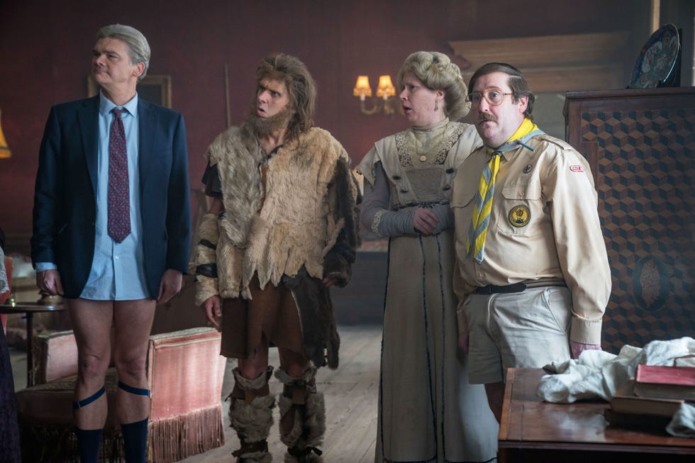 EMBARGOED 23/9/23 00.01 Simon Farnaby, Larry Rickard, Martha Howe-Douglas, Jim Howick, Ghosts season 5 simon farnaby, larry rickard, martha howe douglas, jim howick, ghosts season 5