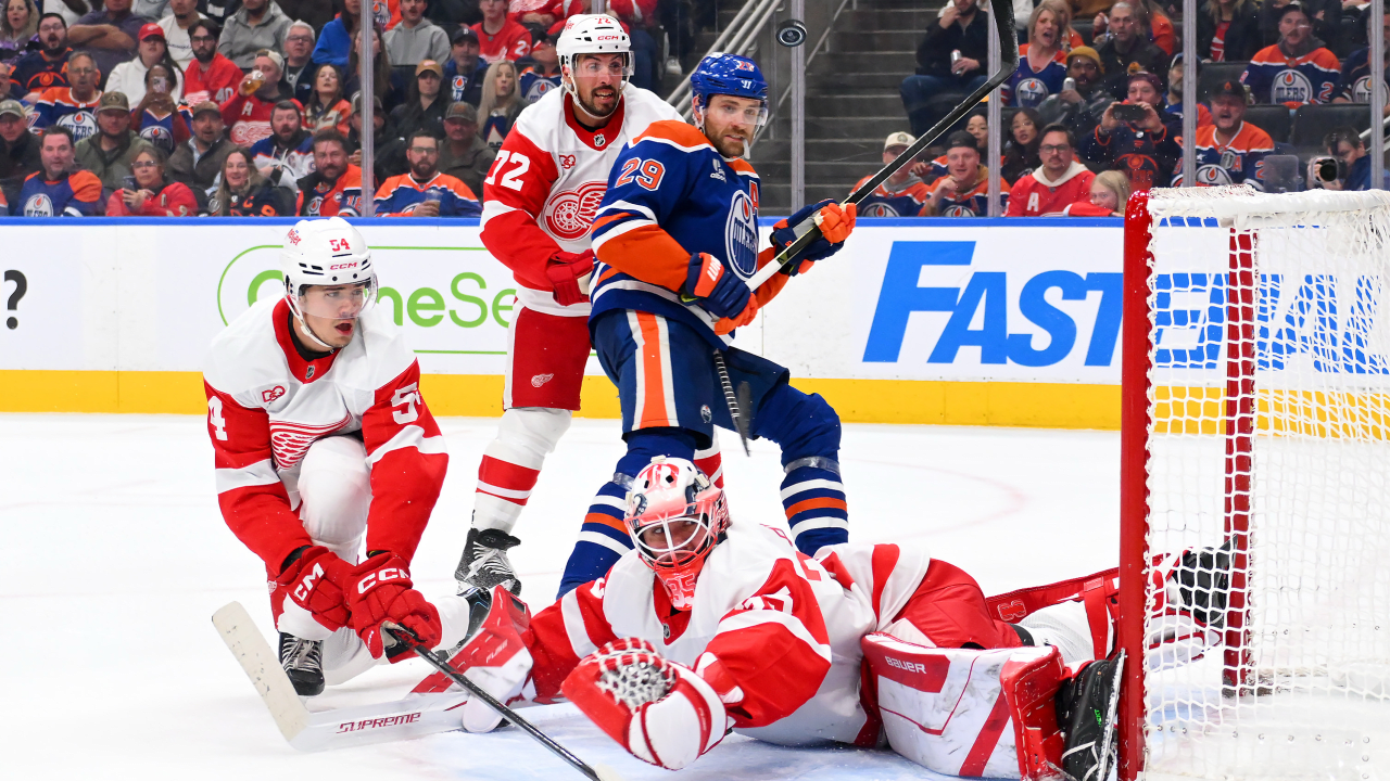 Postava wins first NHL start, Red Wings rally past Oilers in shootout