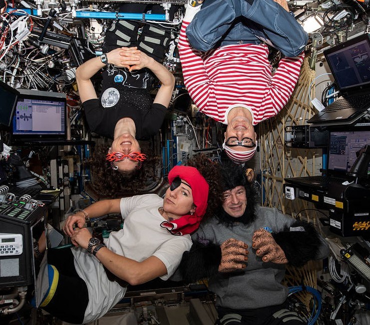 Members of Expedition 61, NASA astronaut Christina H. Koch, top left, European Space Agency astronaut Luca S. Parmitano, NASA astronaut Andrew R.