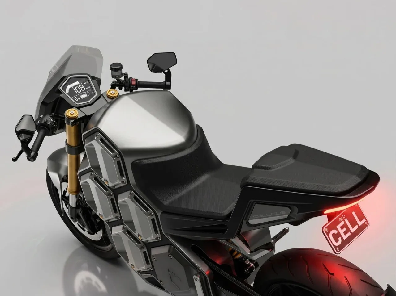 Brisbane Studio's Cellcius C-01 Electric Superbike Transforms with Swappable Honeycomb Battery System Designer adjusting components on the Cellcius C-01 electric bike.