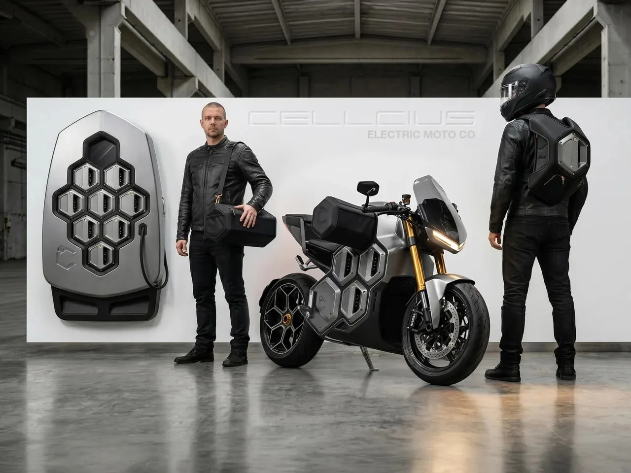 Rear angle showing taillight and tire of the electric superbike.