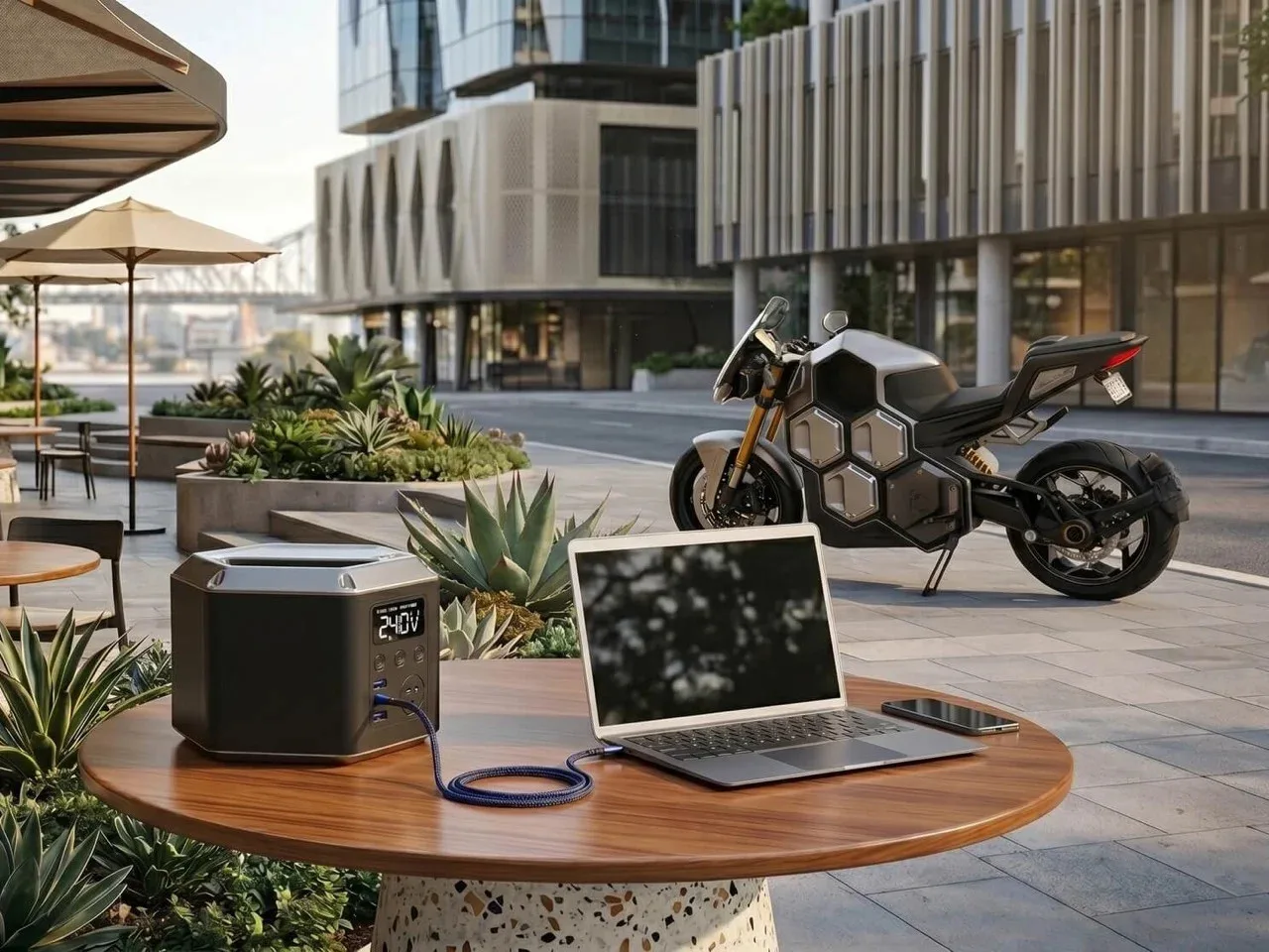 Brisbane Studio's Cellcius C-01 Electric Superbike Transforms with Swappable Honeycomb Battery System Brisbane Studio team discussing electric bike design in workshop.