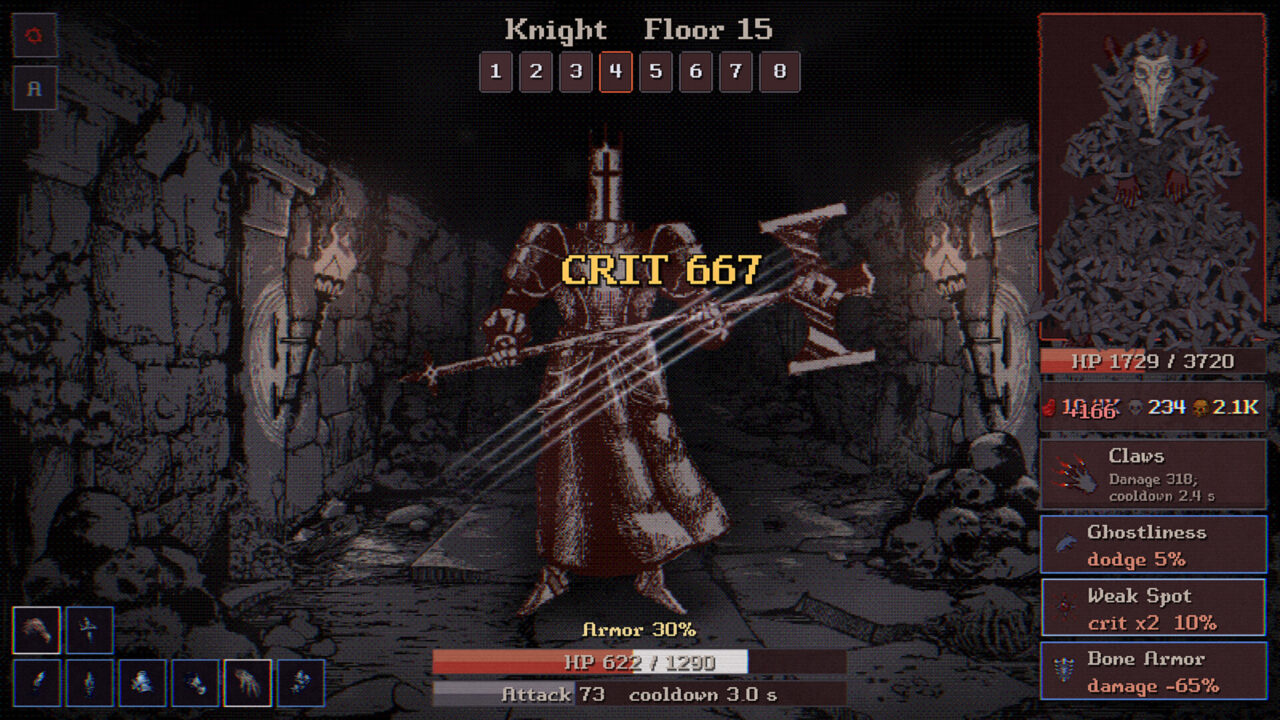 I Am Plague rat swarm landing a critical hit on a knight on floor 15