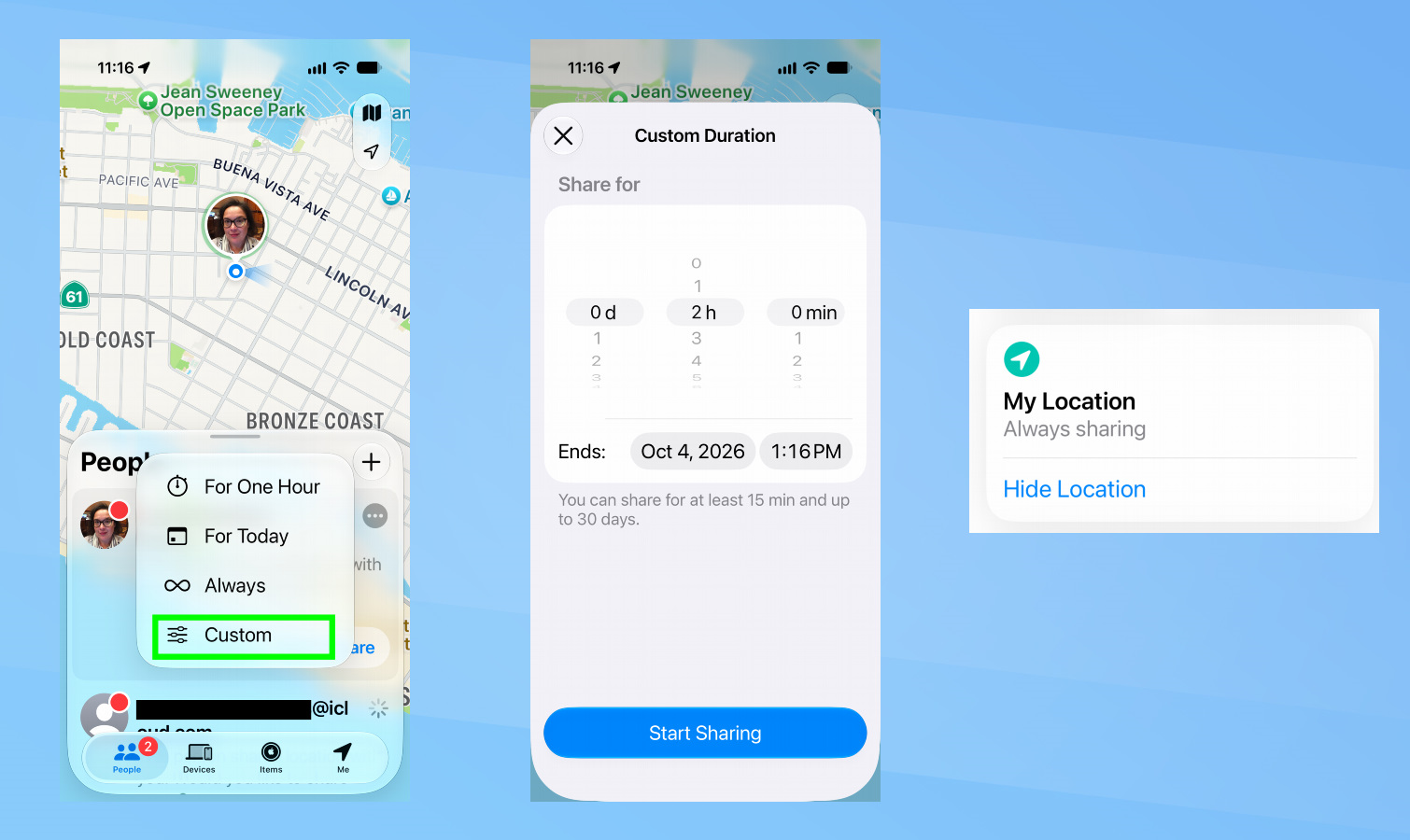 iOS 27 - Customize how long you share location in Find My.