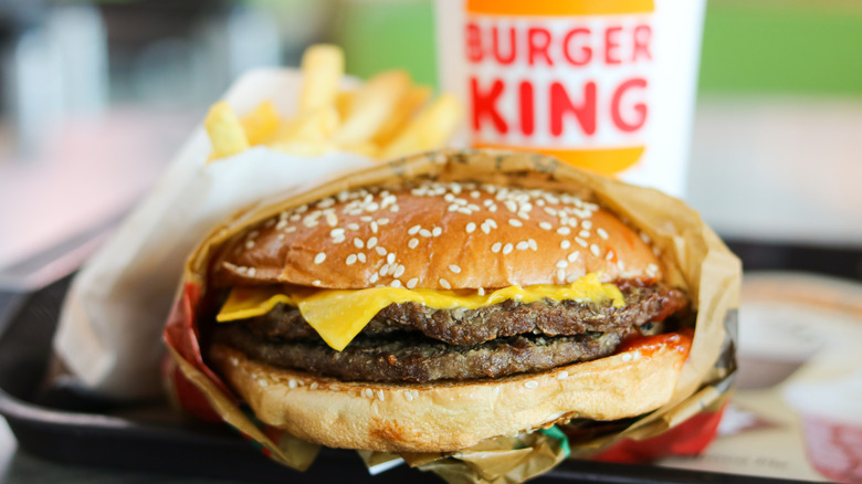 A Burger King meal with burger, fries and a drink