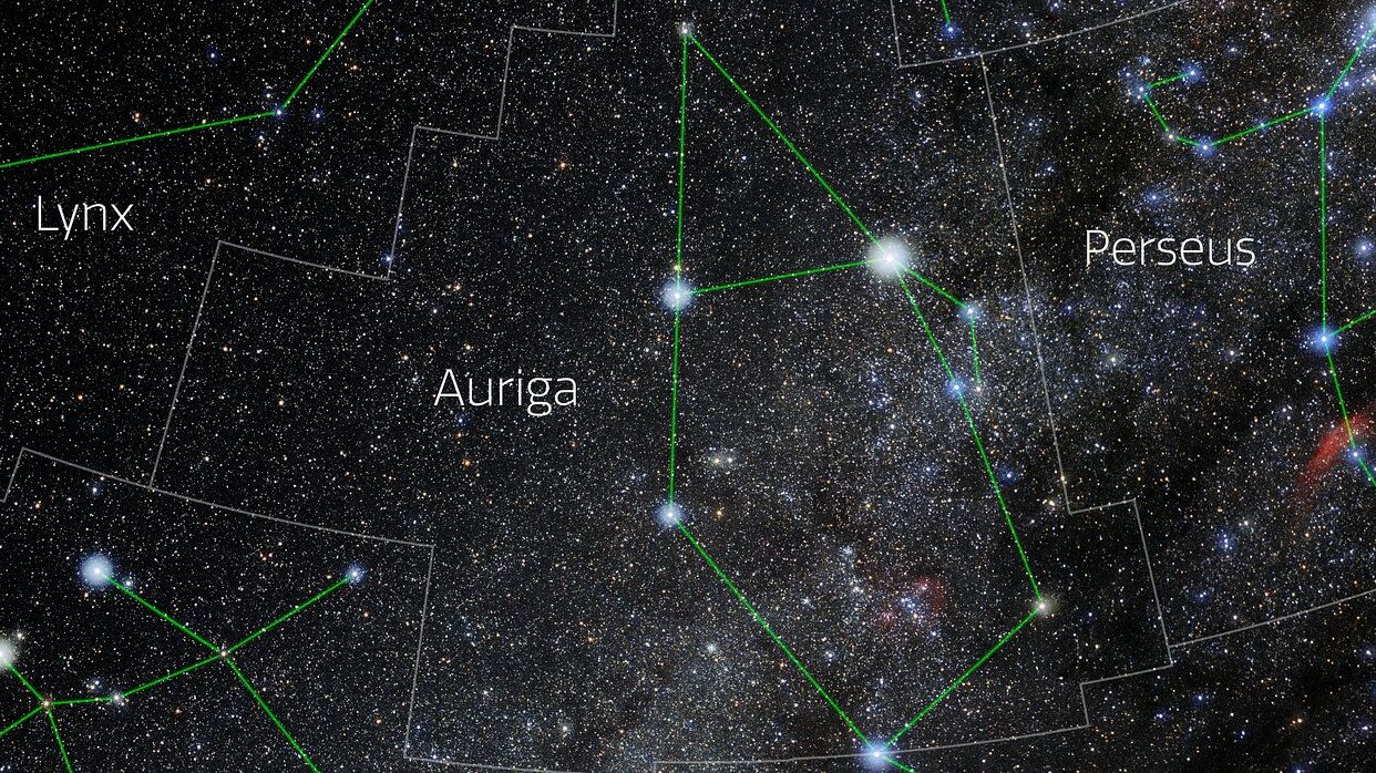 night sky chart showing the constellation auriga
