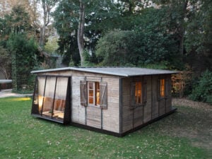 Wooden house on lawn