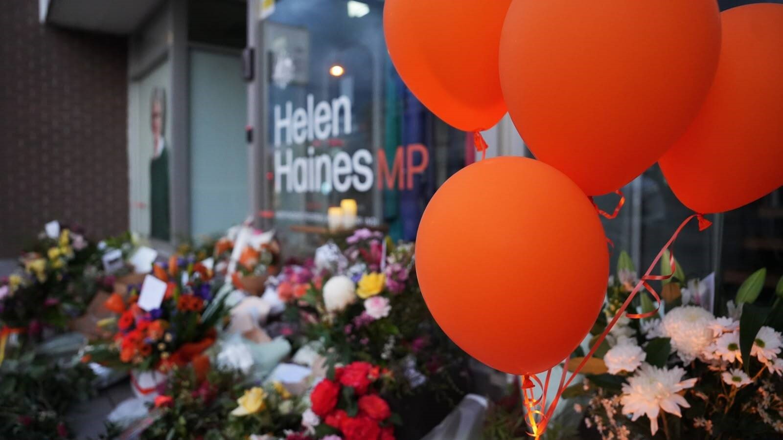 Orange balloons outside Helen Haines's office.
