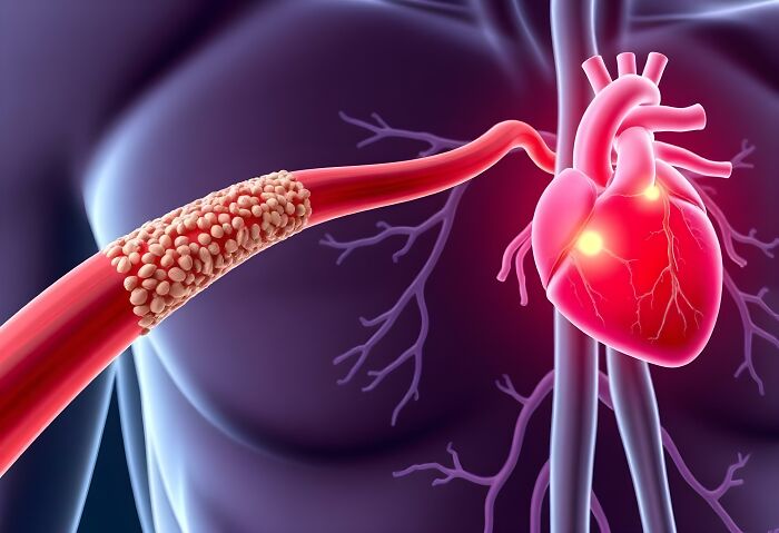 An illustration of a heart with a clogged artery, representing cardiovascular health problems in Gen Z.