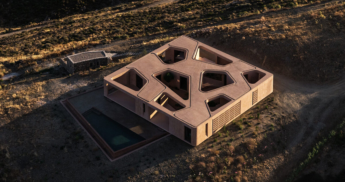 MOLD punctures greek island 'M residence' with open-air courtyards