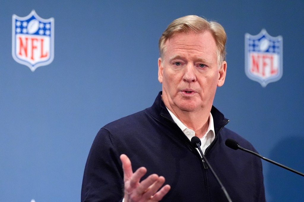 NFL Commissioner Roger Goodell speaks at a news conference.