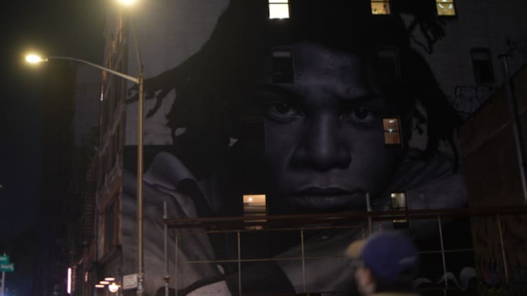 Owen Dippie's mural at night.