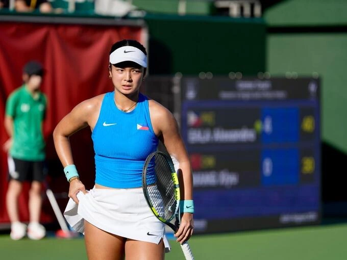 Alexandra Eala competes in the womens singles tennis event at the 2026 Asian Games. Photo by POC
