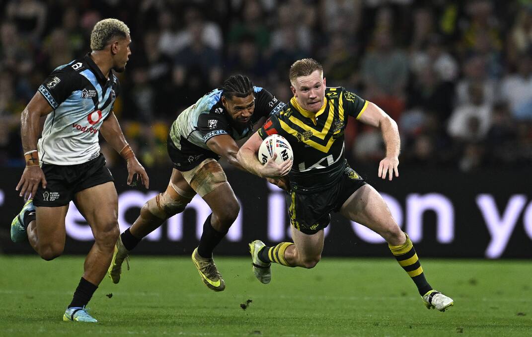 Tom Dearden in Australia's match against Fiji on Sunday. Picture by Dave Hunt