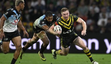 Tom Dearden in Australia's match against Fiji on Sunday. Picture by Dave Hunt
