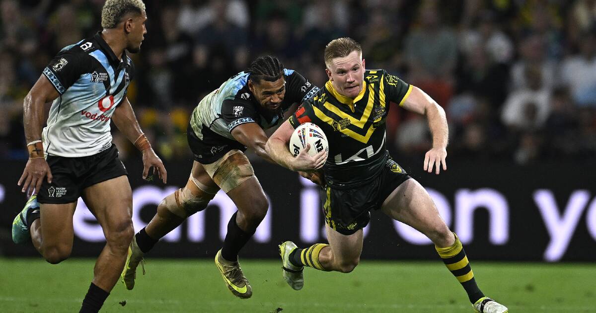 Tom Dearden in Australia's match against Fiji on Sunday. Picture by Dave Hunt
