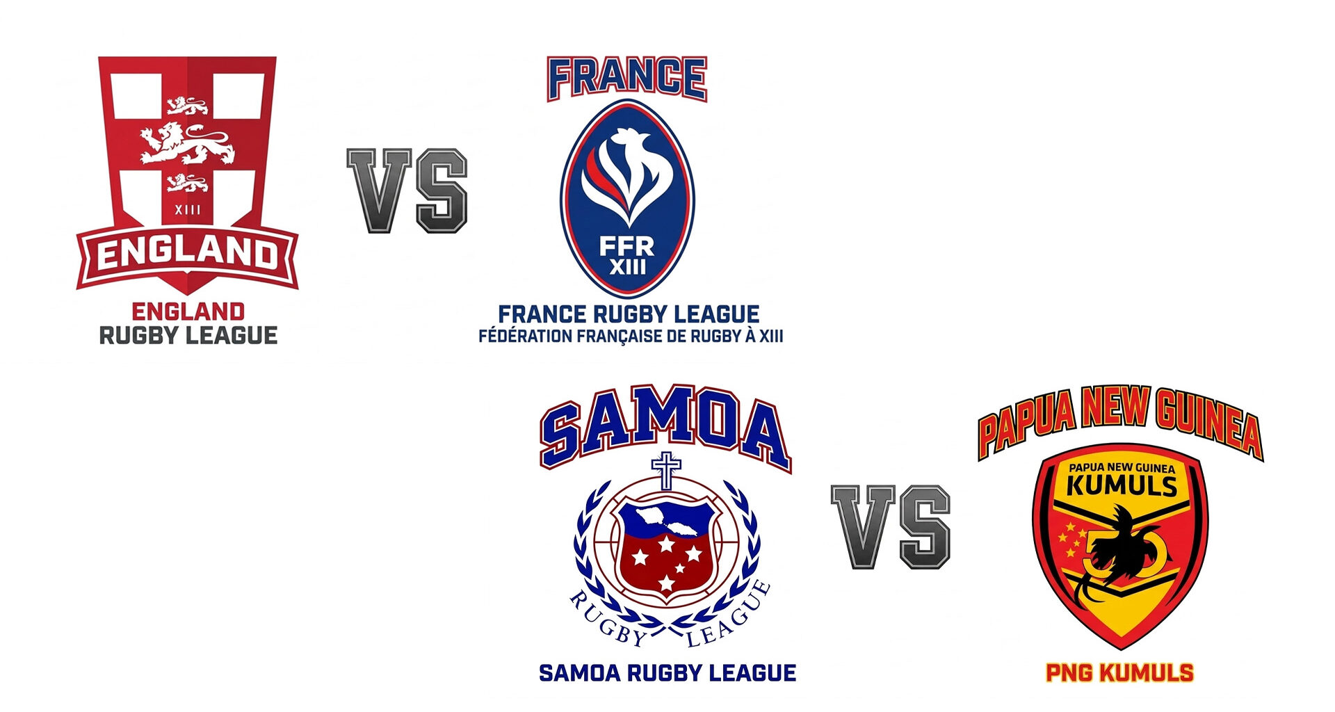 Rugby League World Cup: England v France and Samoa v Papua New Guinea team logos