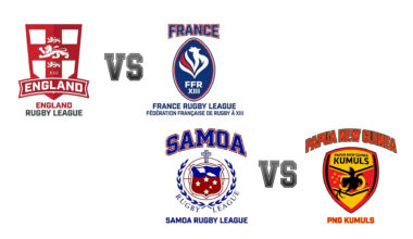 Rugby League World Cup: England v France and Samoa v Papua New Guinea team logos