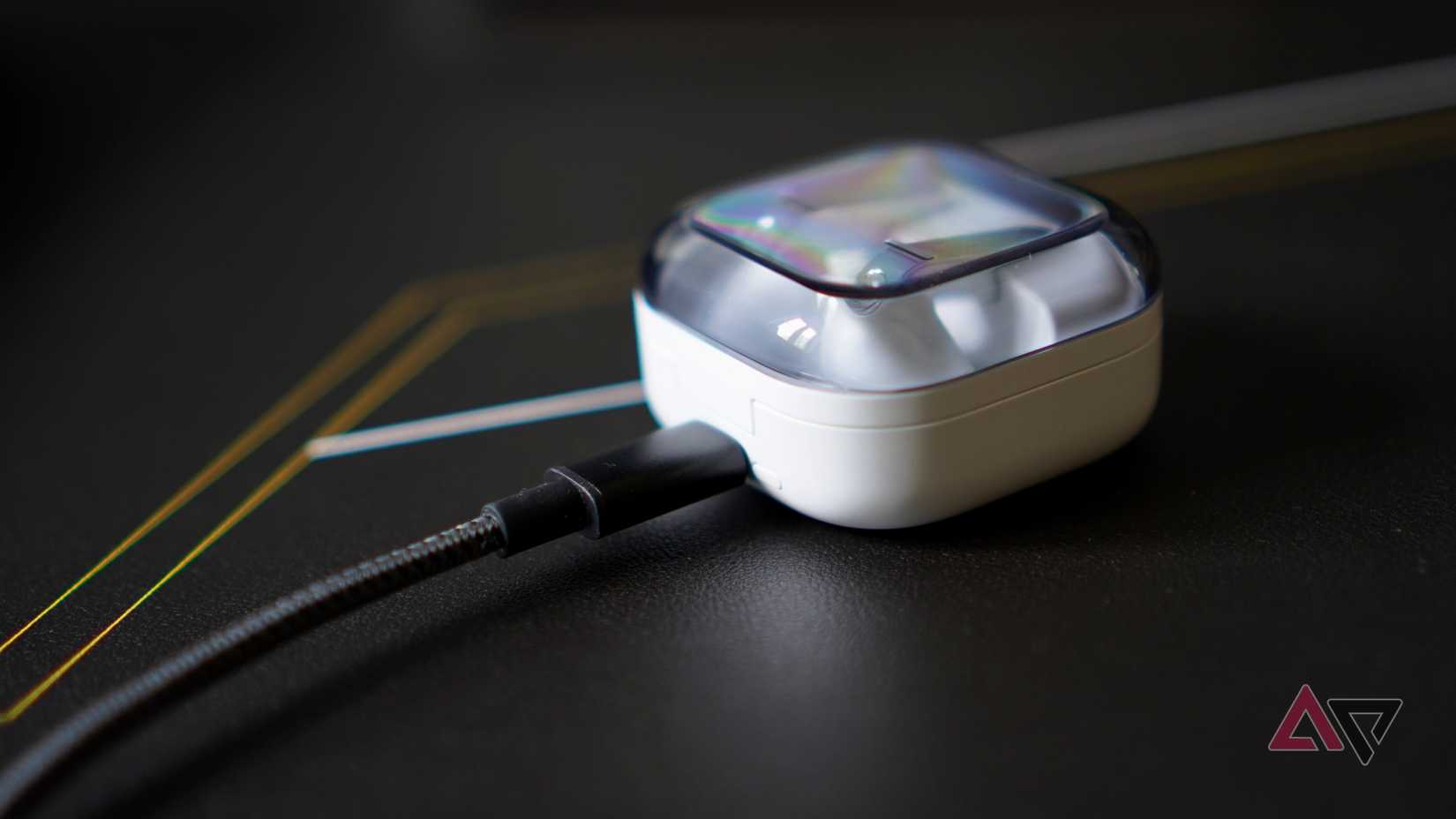 The Samsung Galaxy Buds 4 Pro on charge