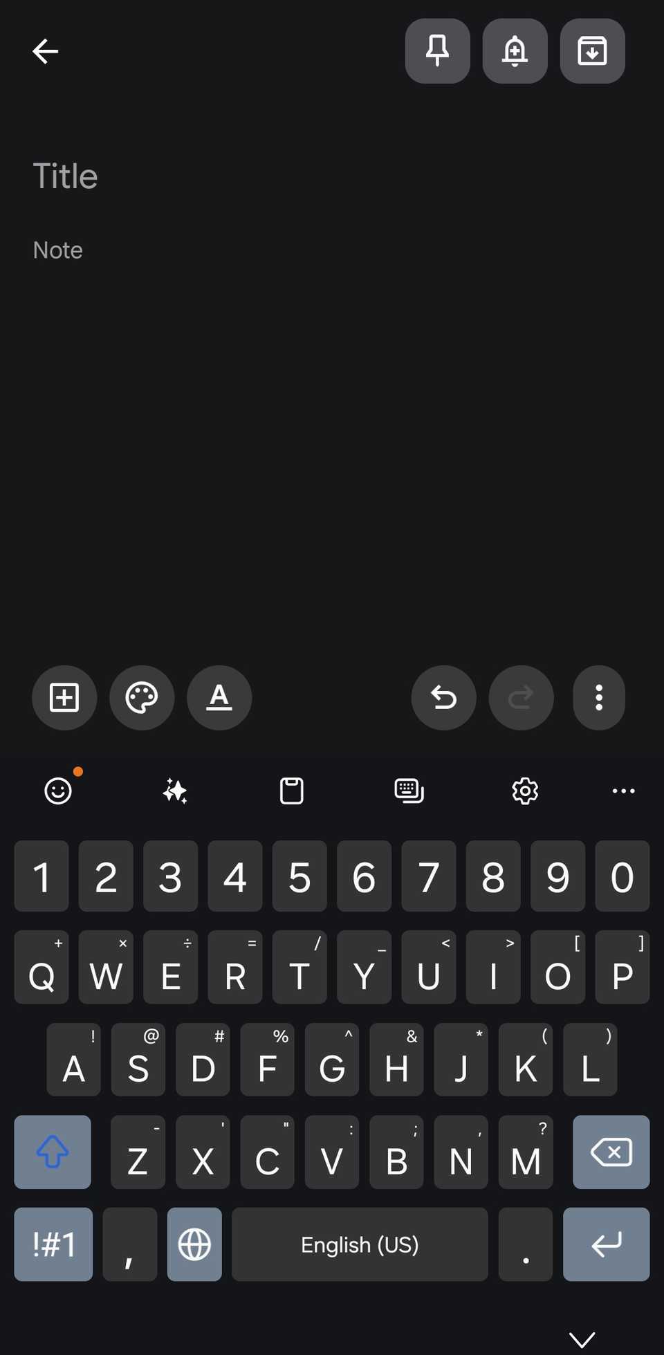 Google Keep app with a customized Samsung Keyboard open.