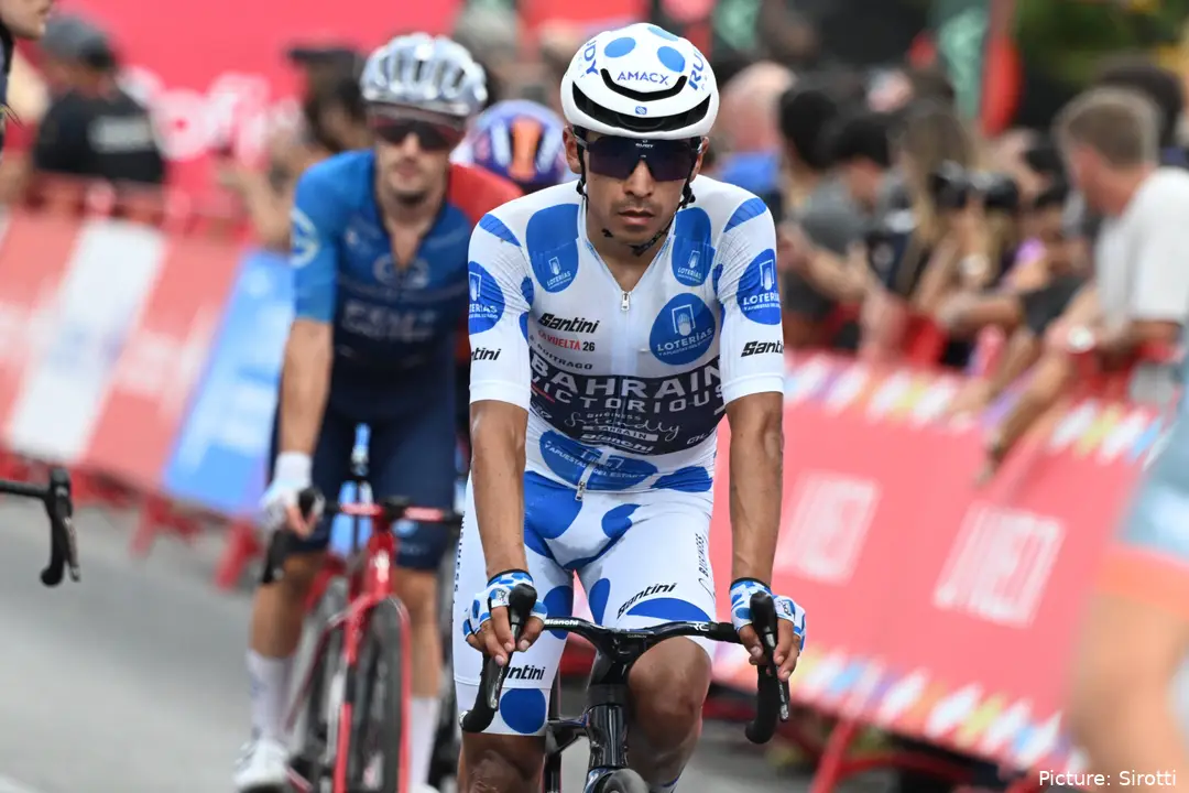 Santiago Buitrago crosses the line at the 2026 Vuelta a Espana
