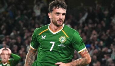 Troy Parrott scored a stunning opener before doubling Ireland's lead from the penalty spot