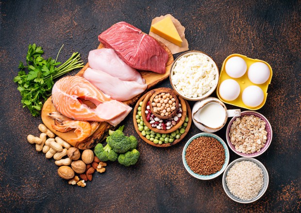 Healthy food high in protein include meat, fish, dairy products, nuts and beans.
