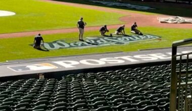 Brewers grounds crew paints 'World Series' onto field