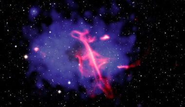This composite image shows the Treble Clef, an unusual and remarkable radio wave formation beyond the Milky Way's Zone of Avoidance. The Zone of Avoidance is opaque in optical light, but not in radio, infrared, and x-rays. Astronomers used the Chandra X-ray observatory and SRG/eROSITA to study the object, revealing its nature and its history. Image Credit: X-ray: NASA/CXC/INAF-IRA/A. Botteon et al.; Infrared: UKIDSS-GPS ; Radio: ASTRON/LOFAR; Image processing: NASA/CXC/SAO/N. Wolk