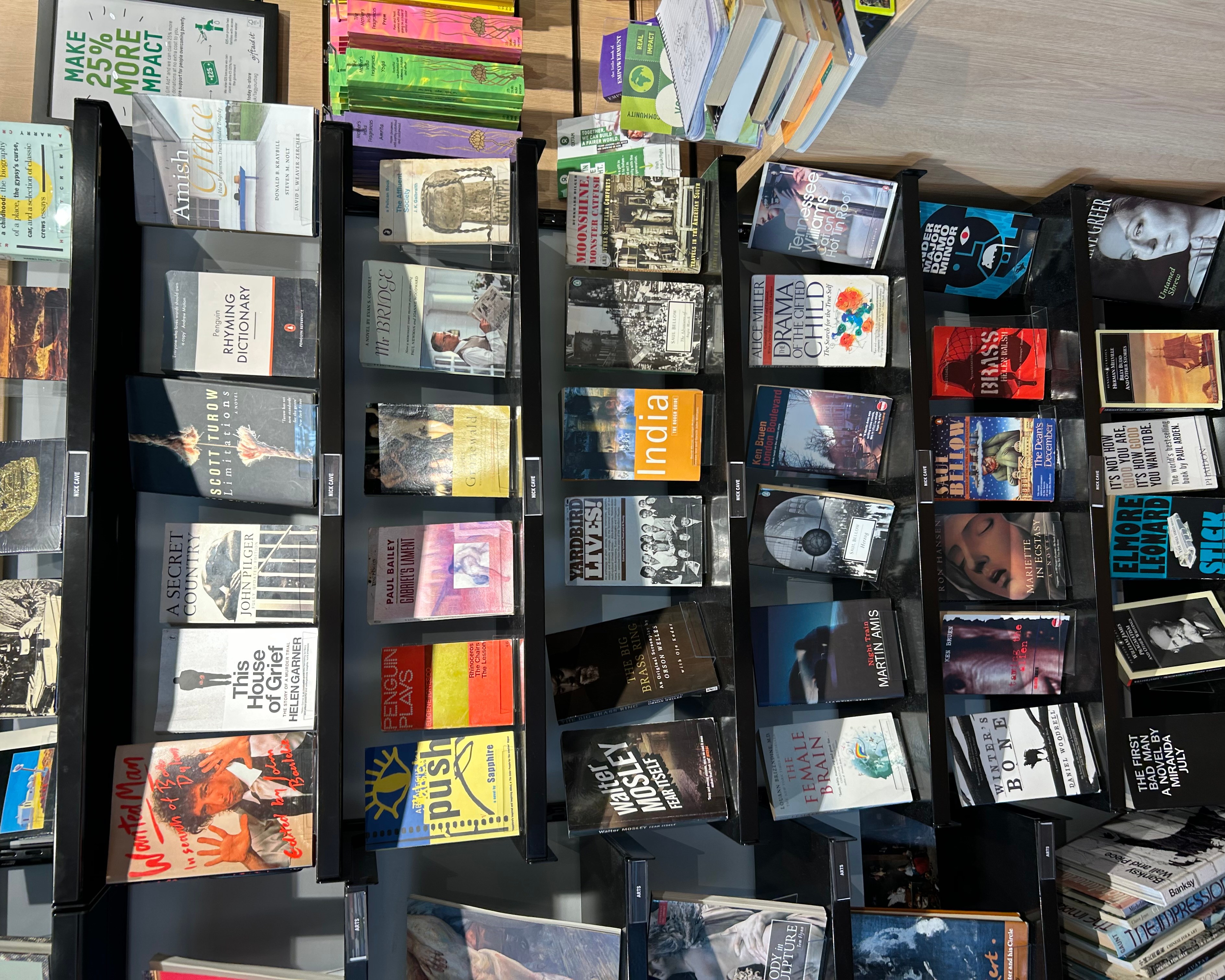 Bookshelf display of various books.
