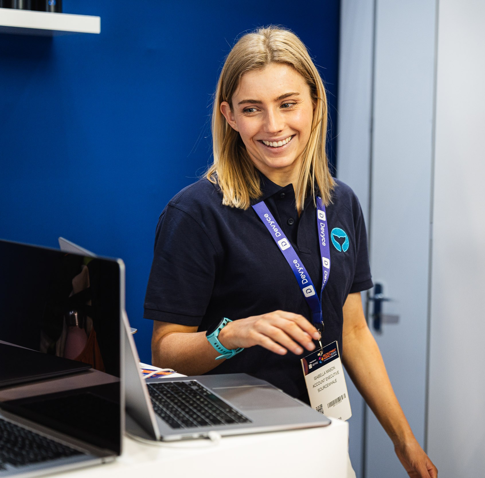 Woman giving a product demo.