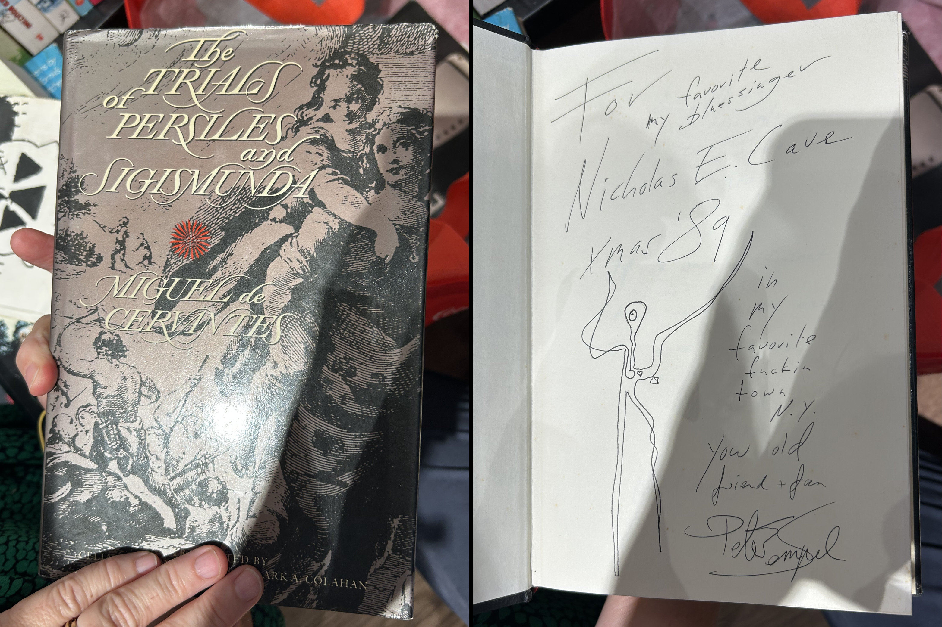 Book inscription by Peter Campbell for Nicholas Cave.