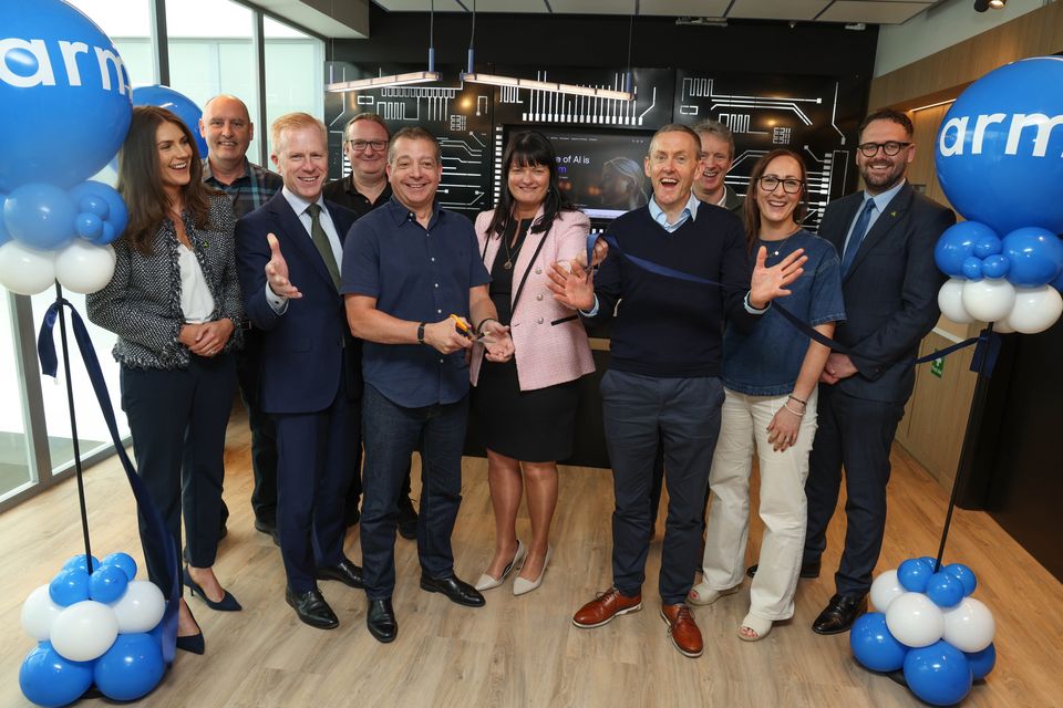 Pictured L- R at the recent official opening of Arm’s new state-of-the-art facility in Galway City are: Maebh Ryan, Project Manager, IDA Ireland, David Murray, Senior Director, Productivity Engineering, Arm, Donal Travers, Global Head of Technology, IDA Ireland, Mark Hambleton, SVP, Software Engineering, Arm, Gary Campbell, EVP, Central Engineering, Arm, Anne-Marie Tierney-Le Roux, Head of Technology, IDA Ireland, Mike Lardner, Senior Director Engineering and Design Center Manager, Arm, Nick Horne, VP, Machine Learning Engineering, Arm, Audrey Hayden, Senior Director, Engineering Delivery, Arm, Ricky Conneely, Regional Manager, IDA Ireland. Image: Aengus McMahon.