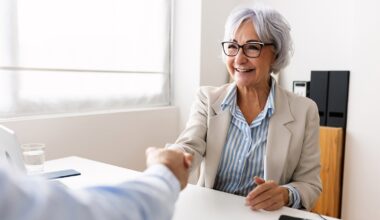 An older businesswoman at a job interview.