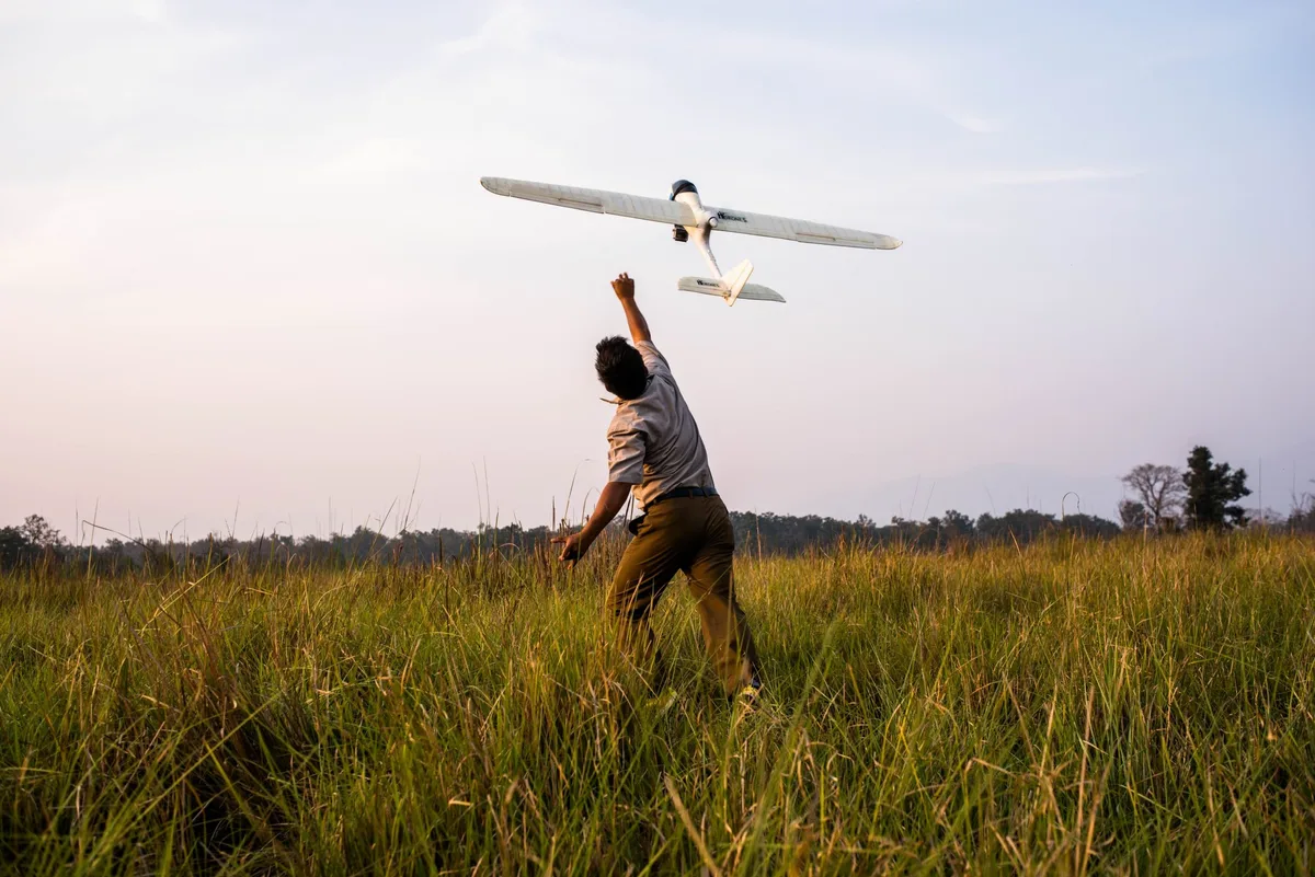 Demonstration of an unmanned aerial vehicle, Bardia National Par