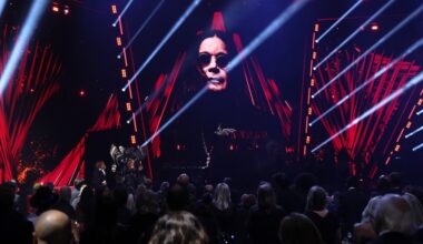 Jack Black and Ozzy Osbourne onstage during the 2024 Rock & Roll Hall of Fame Induction Ceremony