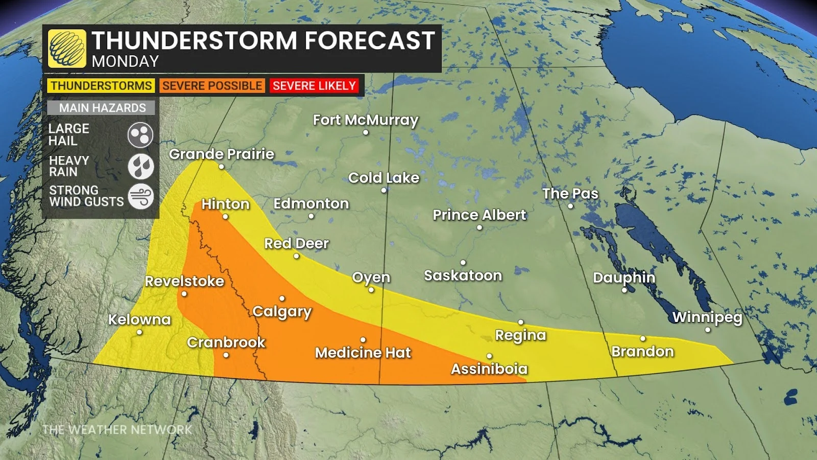 Prairies Monday forecast storm risk map - July 28, 2025