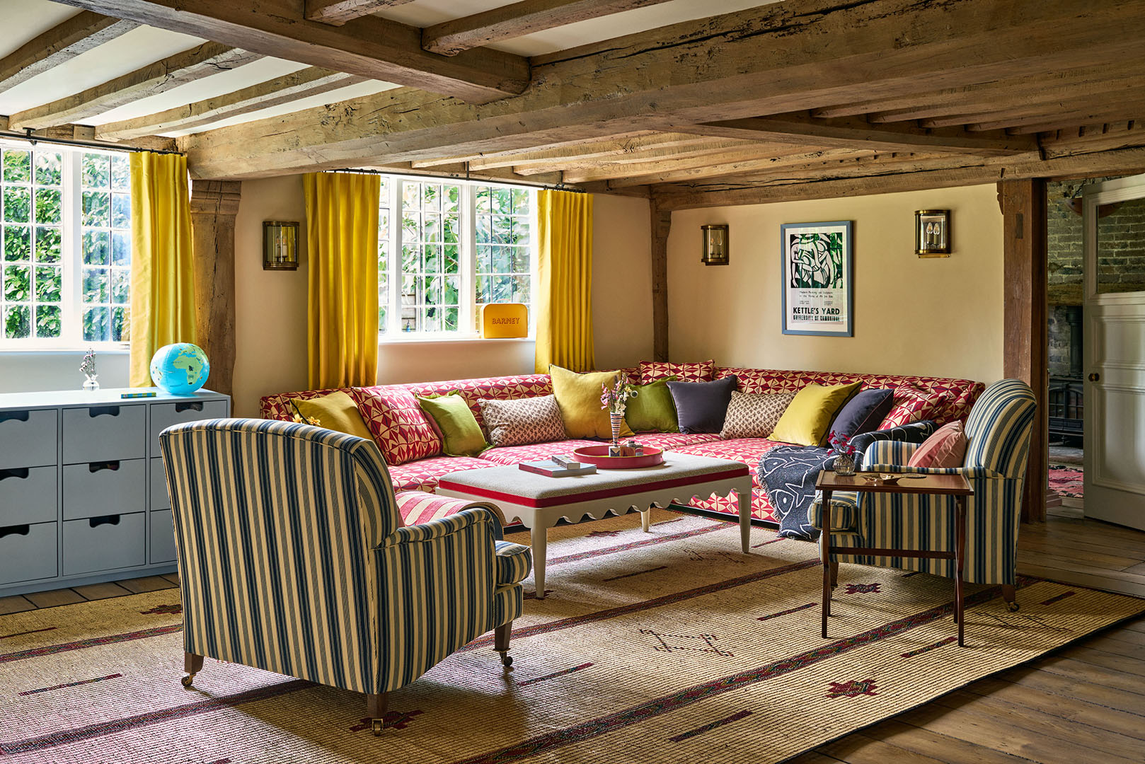 low ceiling with beams