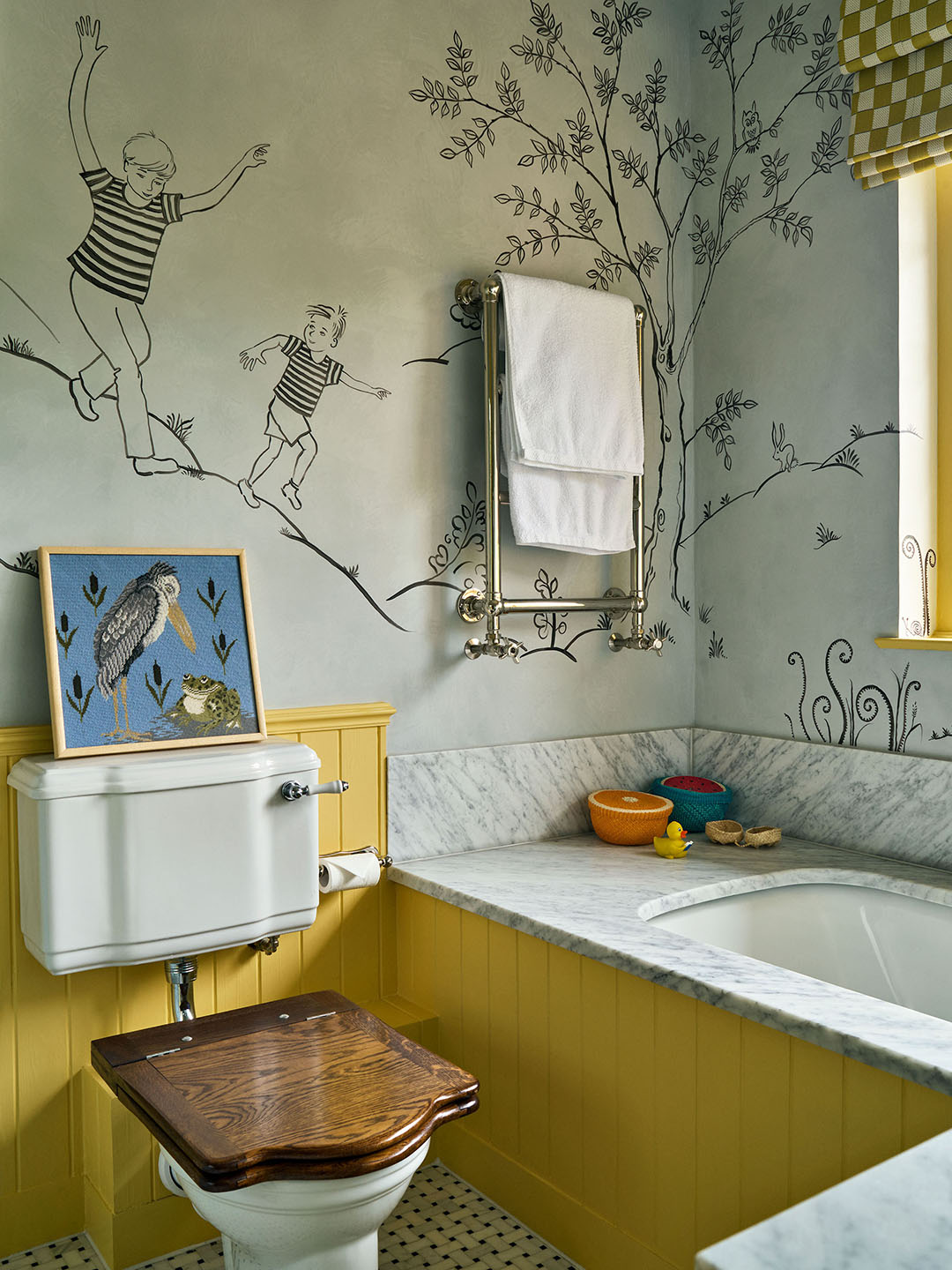mural around bathroom tub