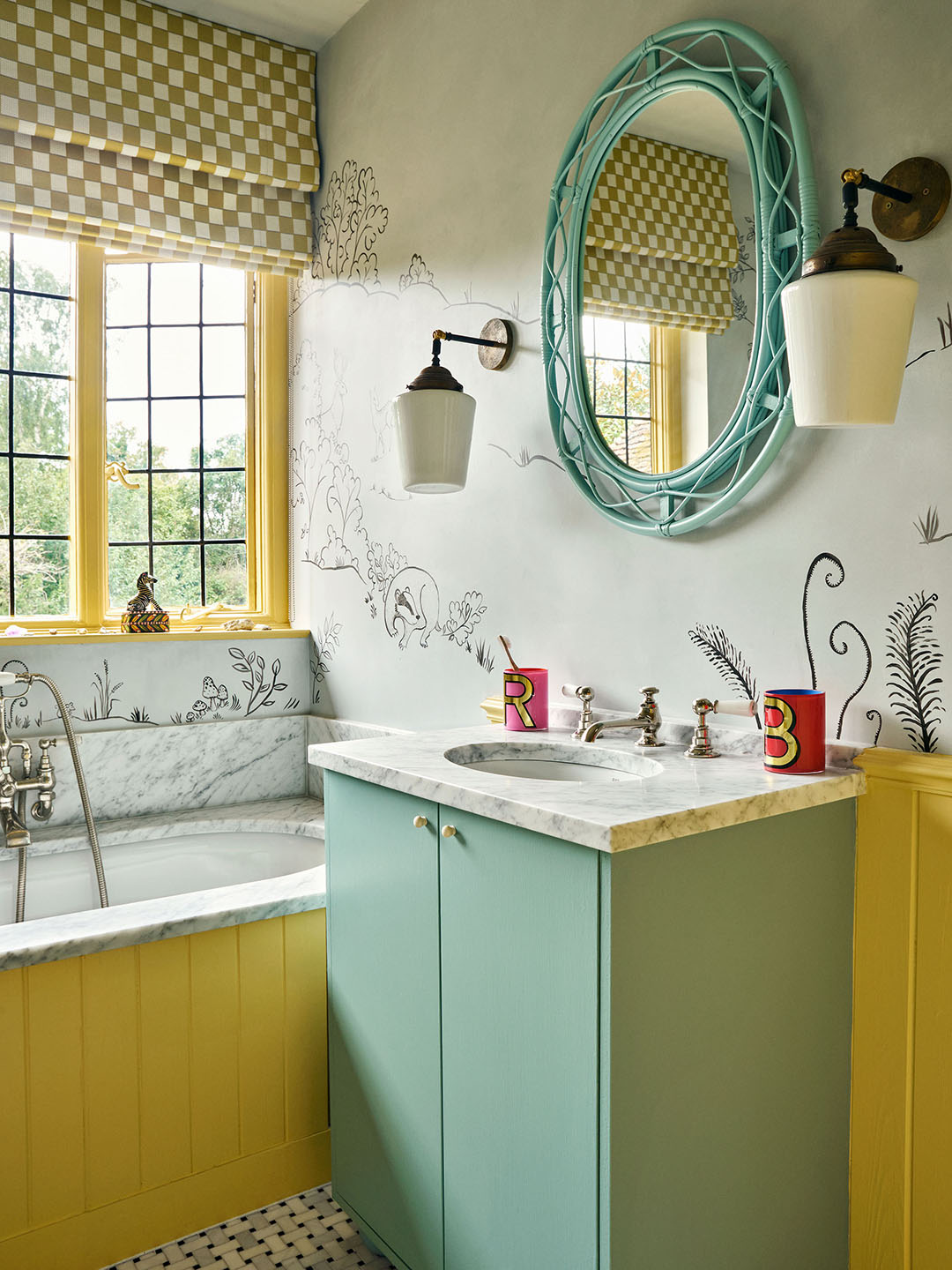 blue and yellow bathroom